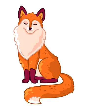 A cute red fox is sitting on a white background. Vector illustration with cute forest animalsのイラスト素材