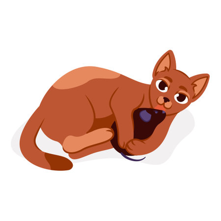 The cat is playing with a mouse toy. Cute vector illustration of a ginger cat.のイラスト素材