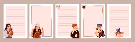 My week is a weekly planner with cats and their owners. Paper for notes with cats. Cute cats in cartoon style. Schedule design template. Vector illustration.のイラスト素材
