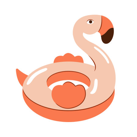 Flat style colorful flamingo swimming ring illustration. Rubber pink bird icon.のイラスト素材