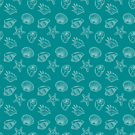 seashells pattern. Seamless pattern with shells for fabric and design. Vector illustrationのイラスト素材