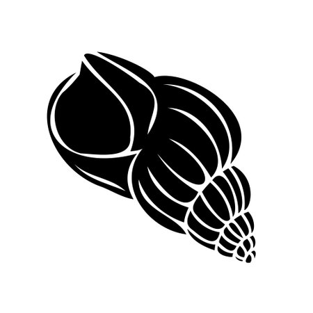 Flat vector icon of a seashell or clam in black. silhouette of a seashellのイラスト素材