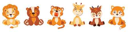 Vector illustration of cute little animals. Isolated on a white background. Childrens animal images for printing, invitations, posters and holidays.のイラスト素材