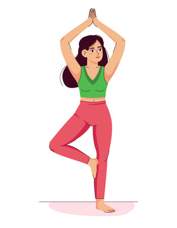 A woman meditates in the lotus position. Pilates, yoga and meditation. Relaxation and relaxation, inner peace and balance, a young girl takes care of her health. flat vector illustrationのイラスト素材