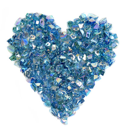 colorful stones heart sign, blue glass on whiteの写真素材