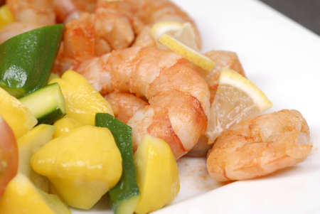 shrimp and vegetable on plateの写真素材