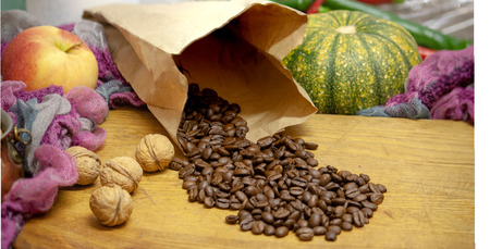 Coffee beans autumn contextの写真素材