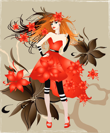illustration of the girl in red dressのイラスト素材