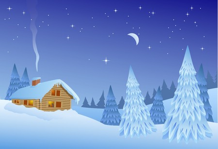 Christmas time winter landscape, vectorのイラスト素材