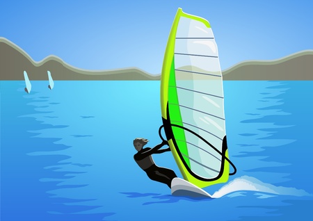 Windsurfing in sinny day, vector illustrationのイラスト素材