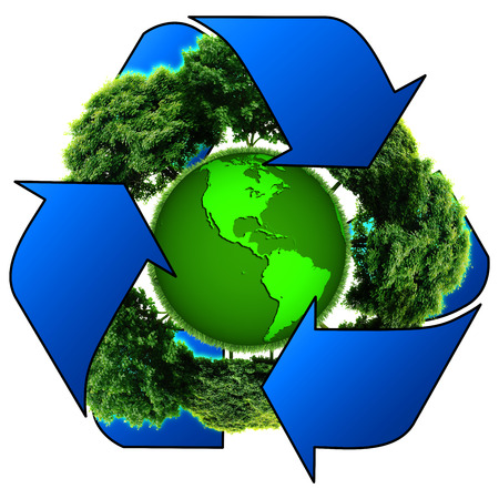 Recycle logo with tree and earth. Eco globe with recycle signs. の写真素材