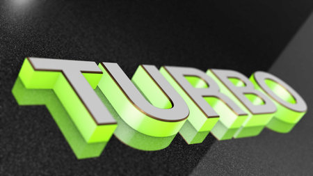 TURBO sign, label, badge, emblem or design element on car print. 3d render