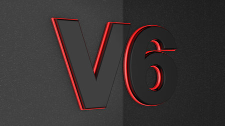 V6 sign, label, badge, emblem or design element on car print. 3d render.