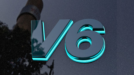 V6 sign, label, badge, emblem or design element on car print. 3d render.