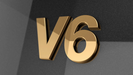 V6 sign, label, badge, emblem or design element on car print. 3d render.