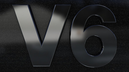 V6 sign, label, badge, emblem or design element on car print. 3d render.の写真素材