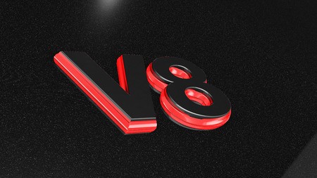 V8 sign, label, badge, emblem or design element on car print. 3d render.の写真素材