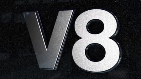 V8 sign, label, badge, emblem or design element on car print. 3d render.の写真素材