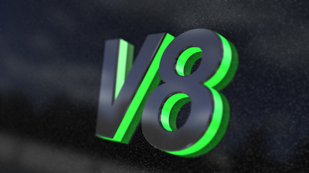 V8 sign, label, badge, emblem or design element on car print. 3d render.の写真素材