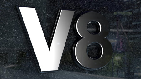 V8 sign, label, badge, emblem or design element on car print. 3d render.