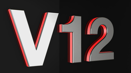 V12 sign, label, badge, emblem or design element on car print. 3d render.の写真素材