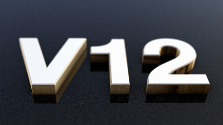 V12 sign, label, badge, emblem or design element on car print. 3d render.の写真素材