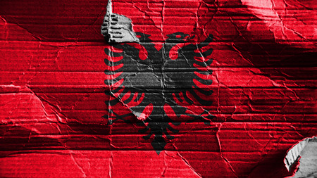 Flag of Albania, Albanian flag painted on paper textureの写真素材