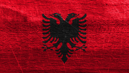 Flag of Albania, Albanian flag painted on woodの写真素材