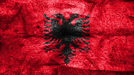 Flag of Albania, Albanian Flag painted on woolの写真素材