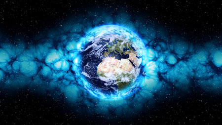 Planet Earth in space. Globe in galaxy.