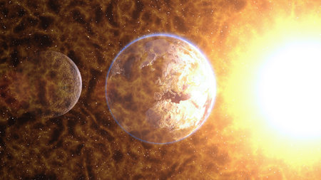 Planet Earth in space. Globe in galaxy.