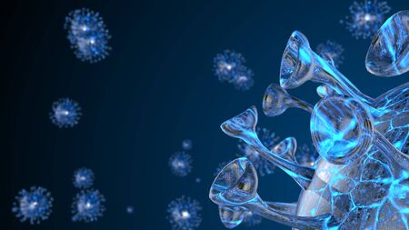 Corona COVID-19 Alert SOS. Pandemic bacteria pathogen medical health risk, immunology, virology, epidemiology concept. Microscope virus cell. 3D illustrationの写真素材