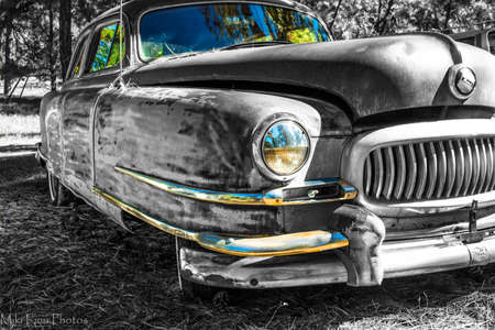 Stylized old car in black, white and color.のeditorial素材
