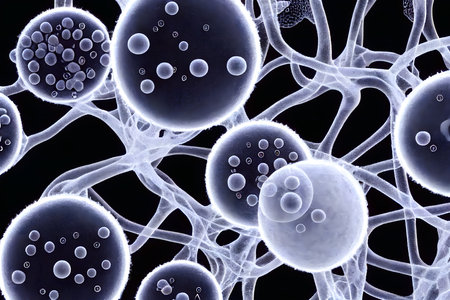 3D illustration of bacterial cells, microorganism cells, close upの素材