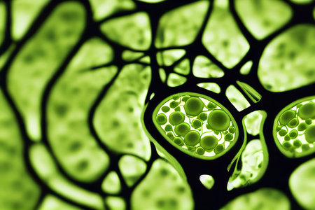 abstract background with a lot of green bubbles in the center.の素材