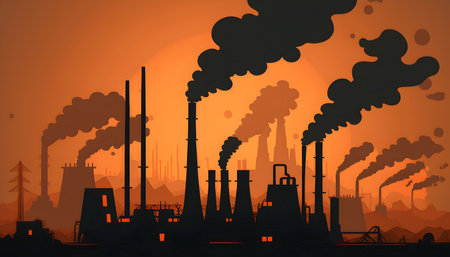 Factory polluting environment. Pollution of the environment concept. Vector style illustrationの素材