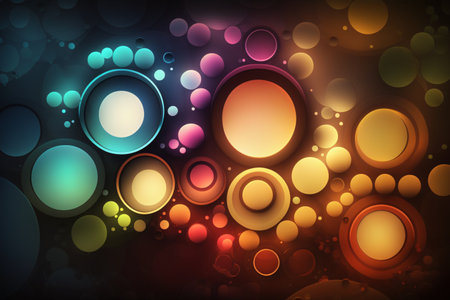 abstract colorful circles on dark background, vector style illustration.の素材