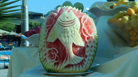 Fish on watermelonの写真素材