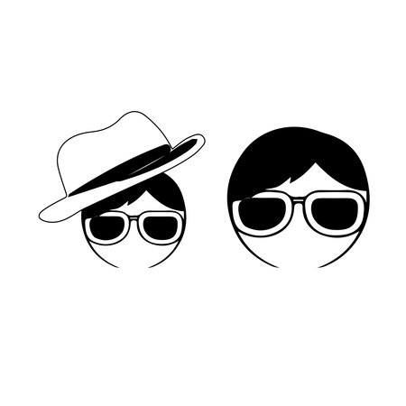 Incognito Icon Manwoman face with glasses Black and White Vector Graphic. Spy agent line and glyph icon, security and detective, hacker sign vector graphics, editable stroke linearのイラスト素材