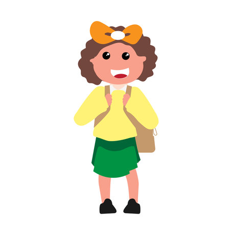 Cute children happy. flat design style minimal vector illustration. Kids with backpacks. Set of preschoolers children teenagers characters in different poses, clothes, wear.のイラスト素材