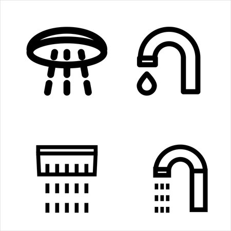 Line shower icon set isolated on white background. Outline bathroom symbols for website design, mobile application, ui. Collection of shower pictogram. Vector illustration, editablのイラスト素材