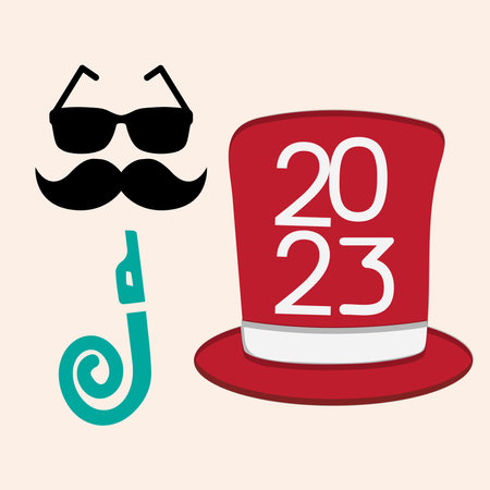 New Year Party Collections Icon. Hand drawn New Year Icon Set. New Year party celebration. New year stickers. Vector icon.のイラスト素材