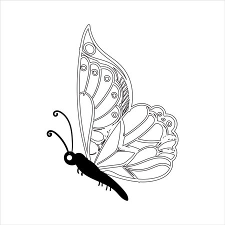 Butterfly set graphic black white isolated sketch illustration vector. Modern seamless pattern of monarch butterfly contours on white background for decoration design.のイラスト素材