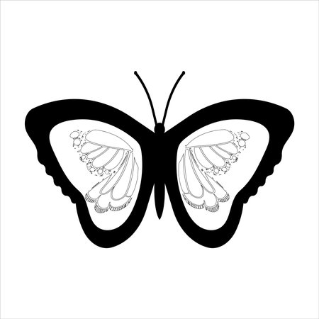 Butterfly set graphic black white isolated sketch illustration vector. Modern seamless pattern of monarch butterfly contours on white background for decoration design.のイラスト素材