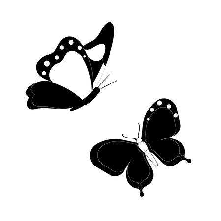 Butterfly set graphic black white isolated sketch illustration vector. Modern seamless pattern of monarch butterfly contours on white background for decoration design. Closeup desiのイラスト素材