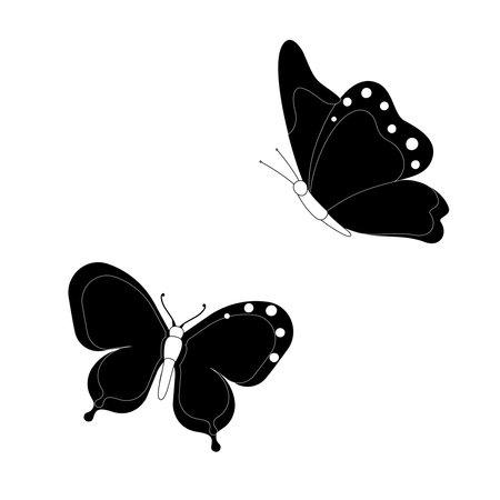 Butterfly set graphic black white isolated sketch illustration vector. Modern seamless pattern of monarch butterfly contours on white background for decoration design. Closeup desiのイラスト素材