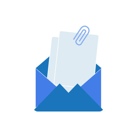Letter envelope with paper document vector illustration. Closed, open with a message e-mail envelopes. Set mailbox vector icons in flat style. Email Envelope Iconのイラスト素材