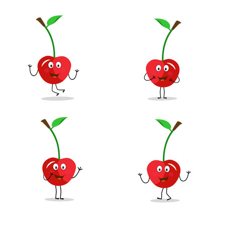 <p>Cherry cartoon vector illustration. Cute Cherry character,&nbsp;icon vector illustration. Character is cheerful with arms and legs. Set of fruits emoticon</p>のイラスト素材