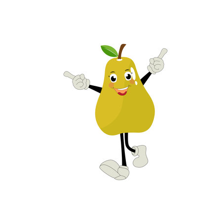 Pear fruit cartoon. Cute vector set of pear fruit character in different action emotion. Collection of pear characters in different expressions, Funny fruit mascot.のイラスト素材