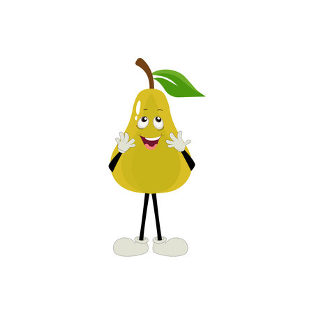 Pear fruit cartoon. Cute vector set of pear fruit character in different action emotion. Collection of pear characters in different expressions, Funny fruit mascot.のイラスト素材